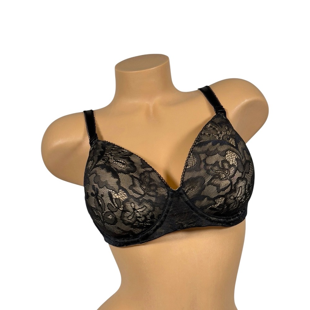 Bali 3516 Women's Black Nude Floral Lace Underwire Full Coverage‎ Bra Size 40B